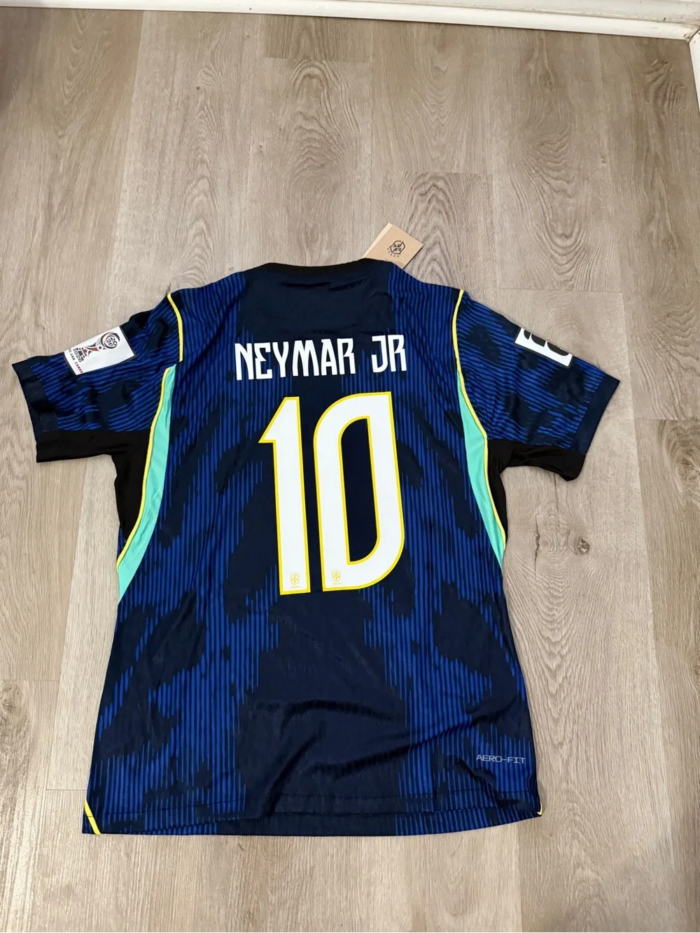Jordan Brazil #10 Navy and Royal Blue Soccer Jersey with Yellow Accents